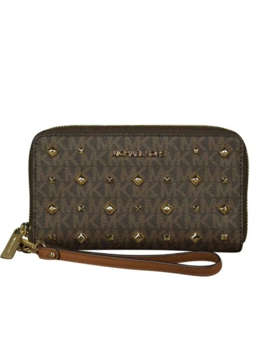 Michael Kors Large Jet Set Studded Phone Case in Brown